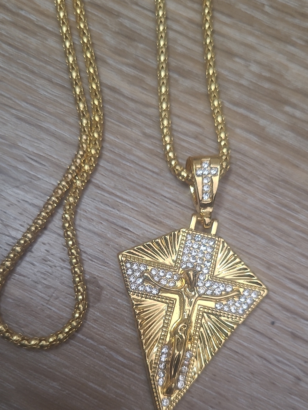 Gold-Tone Crucifix Pendant Necklace with Crystal Accents